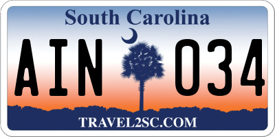 SC license plate AIN034