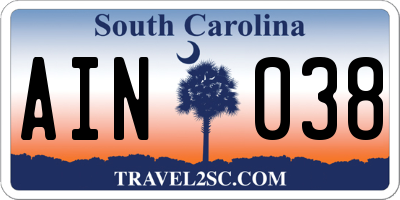 SC license plate AIN038