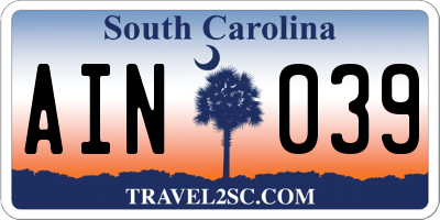 SC license plate AIN039