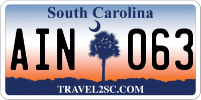 SC license plate AIN063