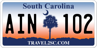 SC license plate AIN102