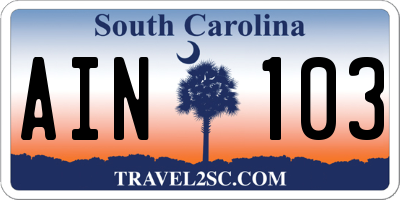 SC license plate AIN103