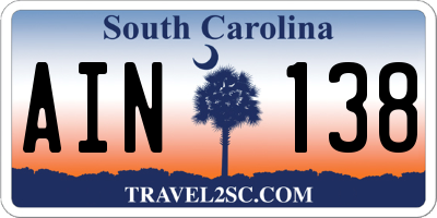 SC license plate AIN138