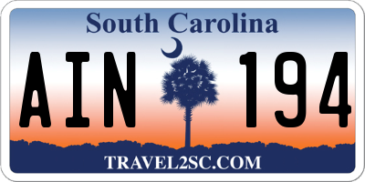 SC license plate AIN194