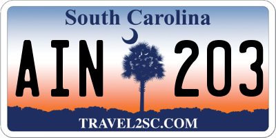 SC license plate AIN203