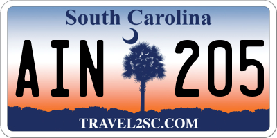 SC license plate AIN205