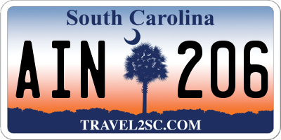 SC license plate AIN206