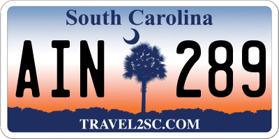 SC license plate AIN289