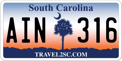 SC license plate AIN316