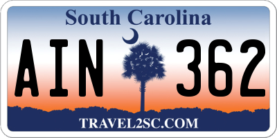 SC license plate AIN362