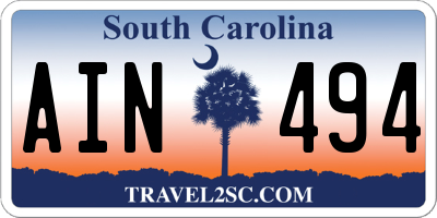 SC license plate AIN494