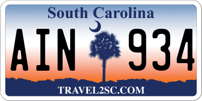 SC license plate AIN934