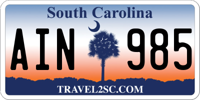 SC license plate AIN985