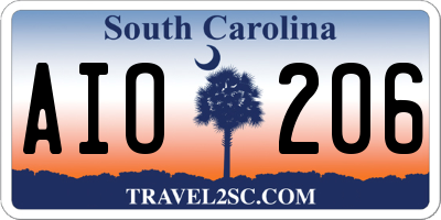 SC license plate AIO206