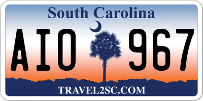 SC license plate AIO967