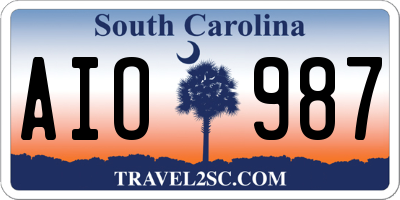 SC license plate AIO987