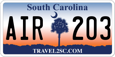 SC license plate AIR203