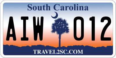 SC license plate AIW012