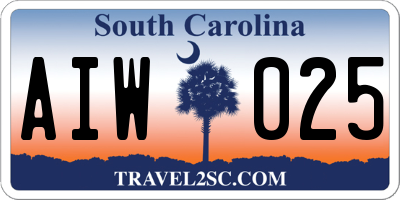 SC license plate AIW025