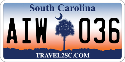 SC license plate AIW036