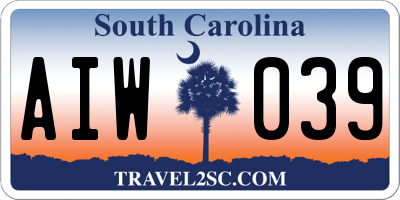 SC license plate AIW039