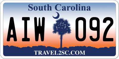 SC license plate AIW092