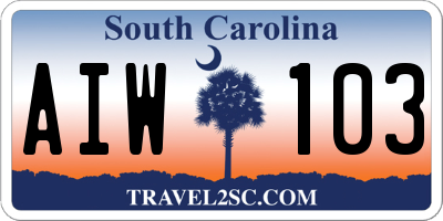 SC license plate AIW103