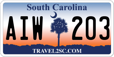 SC license plate AIW203