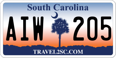 SC license plate AIW205