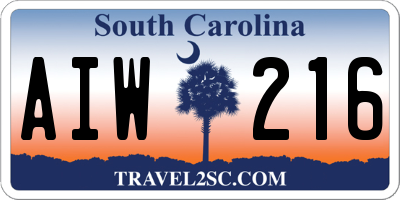 SC license plate AIW216
