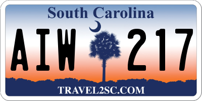 SC license plate AIW217