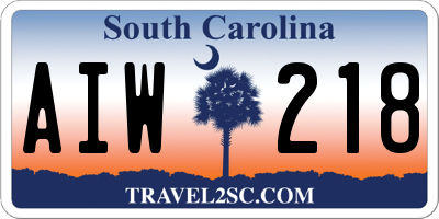 SC license plate AIW218