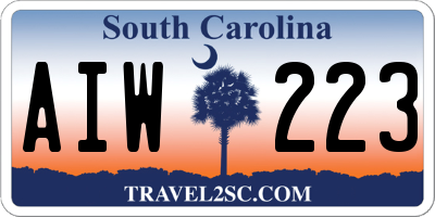 SC license plate AIW223