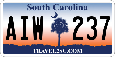 SC license plate AIW237