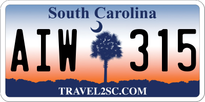SC license plate AIW315