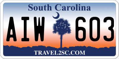SC license plate AIW603