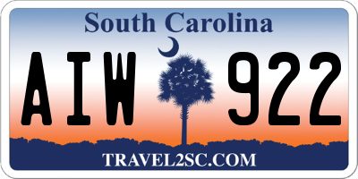 SC license plate AIW922
