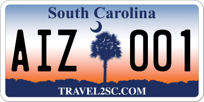SC license plate AIZ001