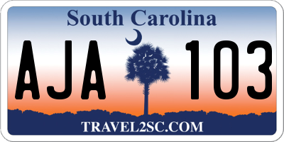 SC license plate AJA103