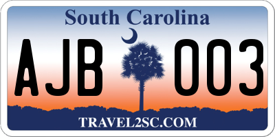 SC license plate AJB003