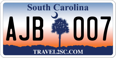 SC license plate AJB007