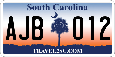 SC license plate AJB012
