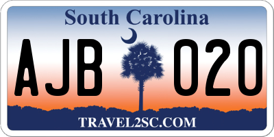 SC license plate AJB020