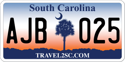 SC license plate AJB025