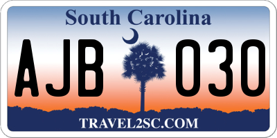 SC license plate AJB030