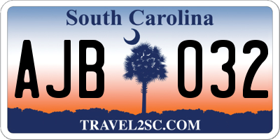 SC license plate AJB032
