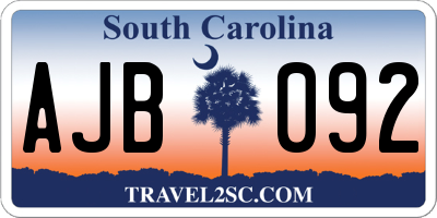 SC license plate AJB092