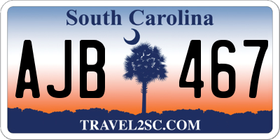 SC license plate AJB467