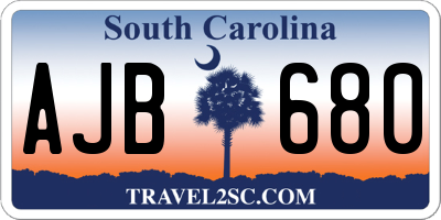 SC license plate AJB680