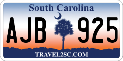 SC license plate AJB925